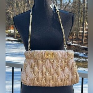 Lilly Pulitzer NEW  CHANCEY  Gold and Cream Quilted Clutch WITH CHAIN